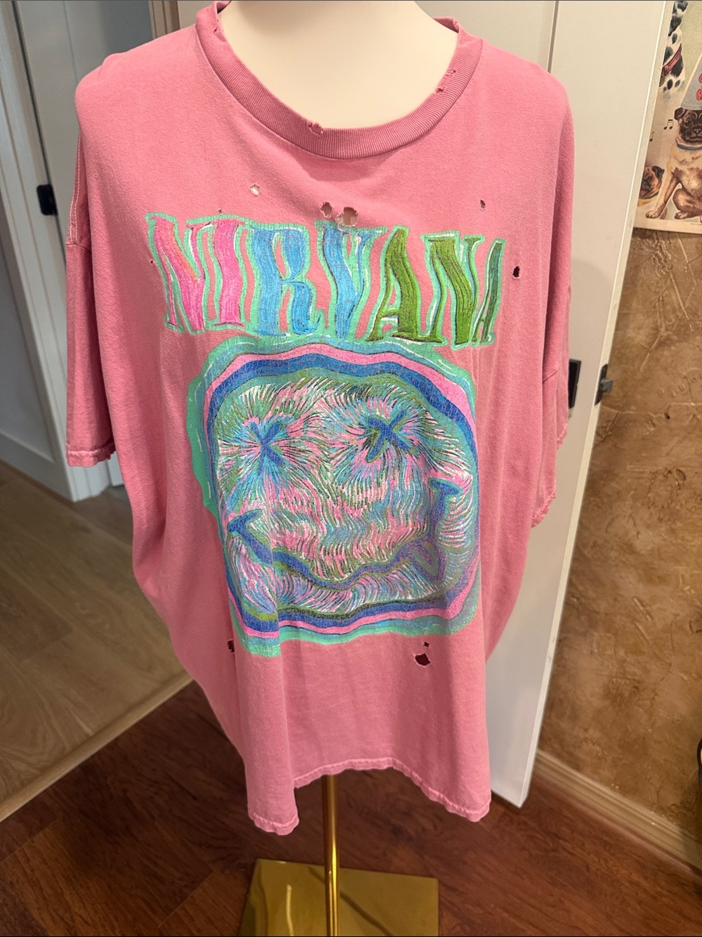 Distressed NIRVANA Pink Oversized Graphic Band Tee